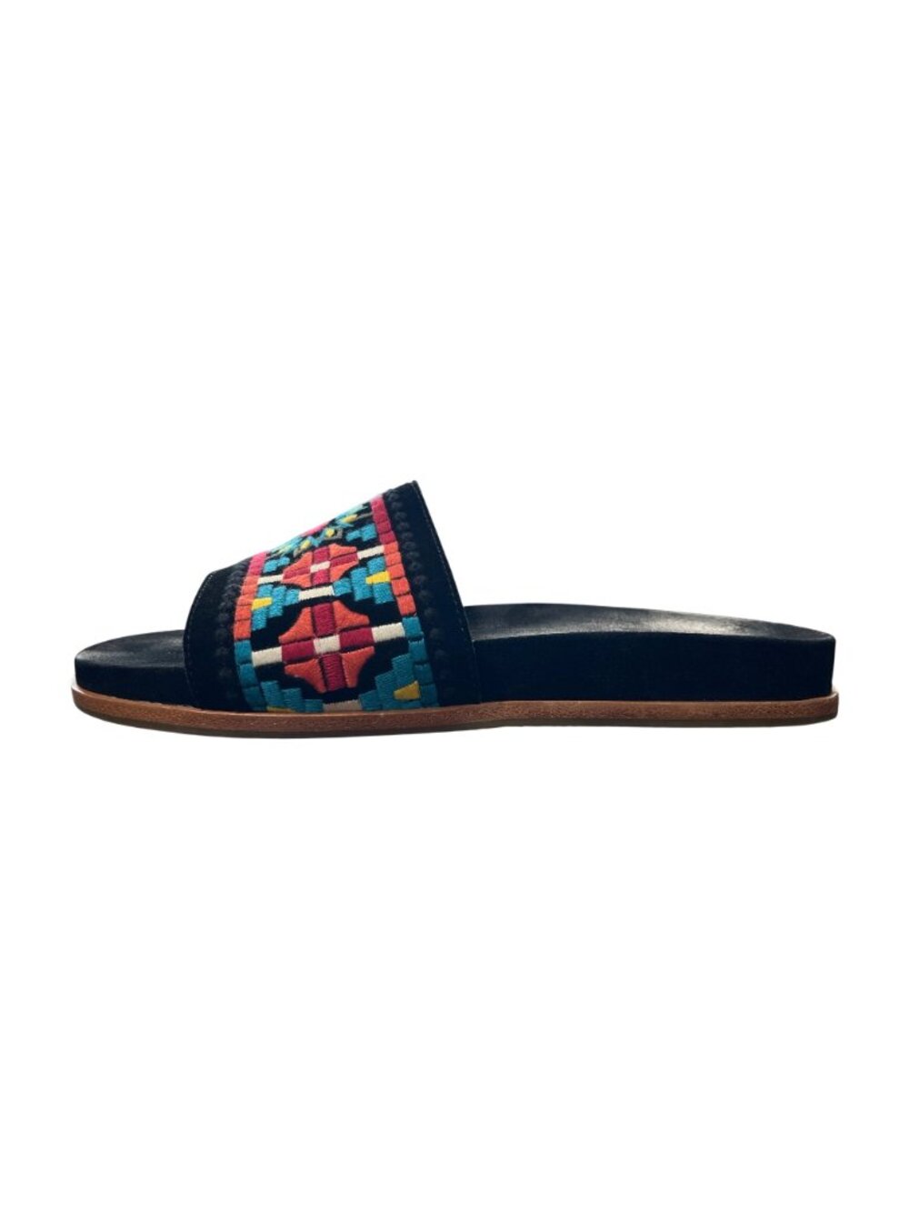 Johnny Was Womens Size 9 Embroidered Flat Slide Sandals Black Suede Leather - Picture 4 of 11